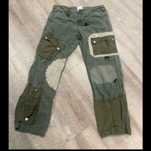 Kody Phillips Men's Cargo Pants Sz 34 Green Beige Patchwork Studded
